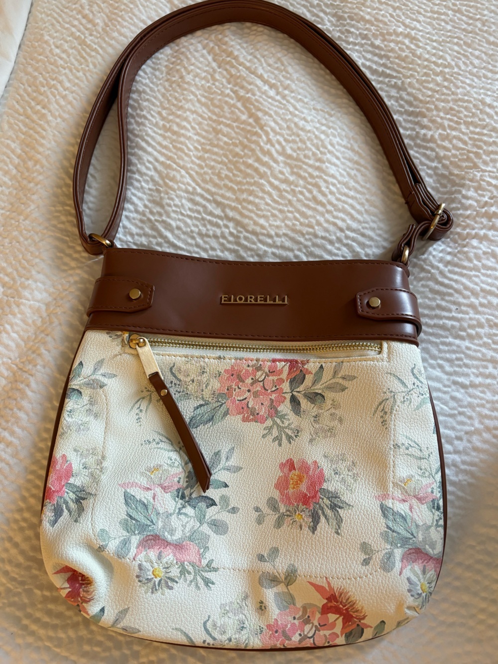 Fiorelli Floral Shoulder Bag in Cream and Brown